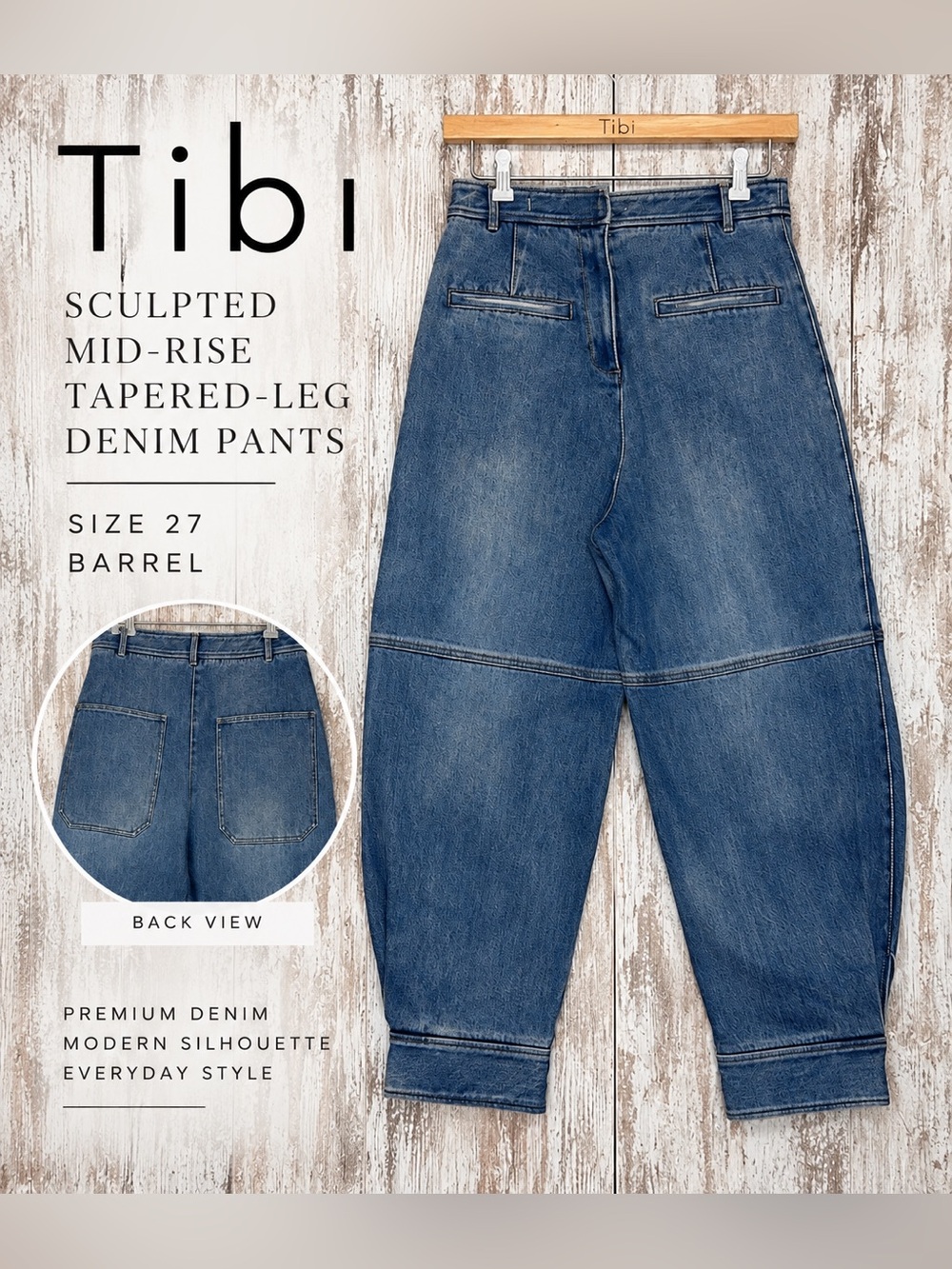 Tibi Sculpted Mid-Rise Barrel Jeans Women’s Size 27 Blue Tapered Denim Pants